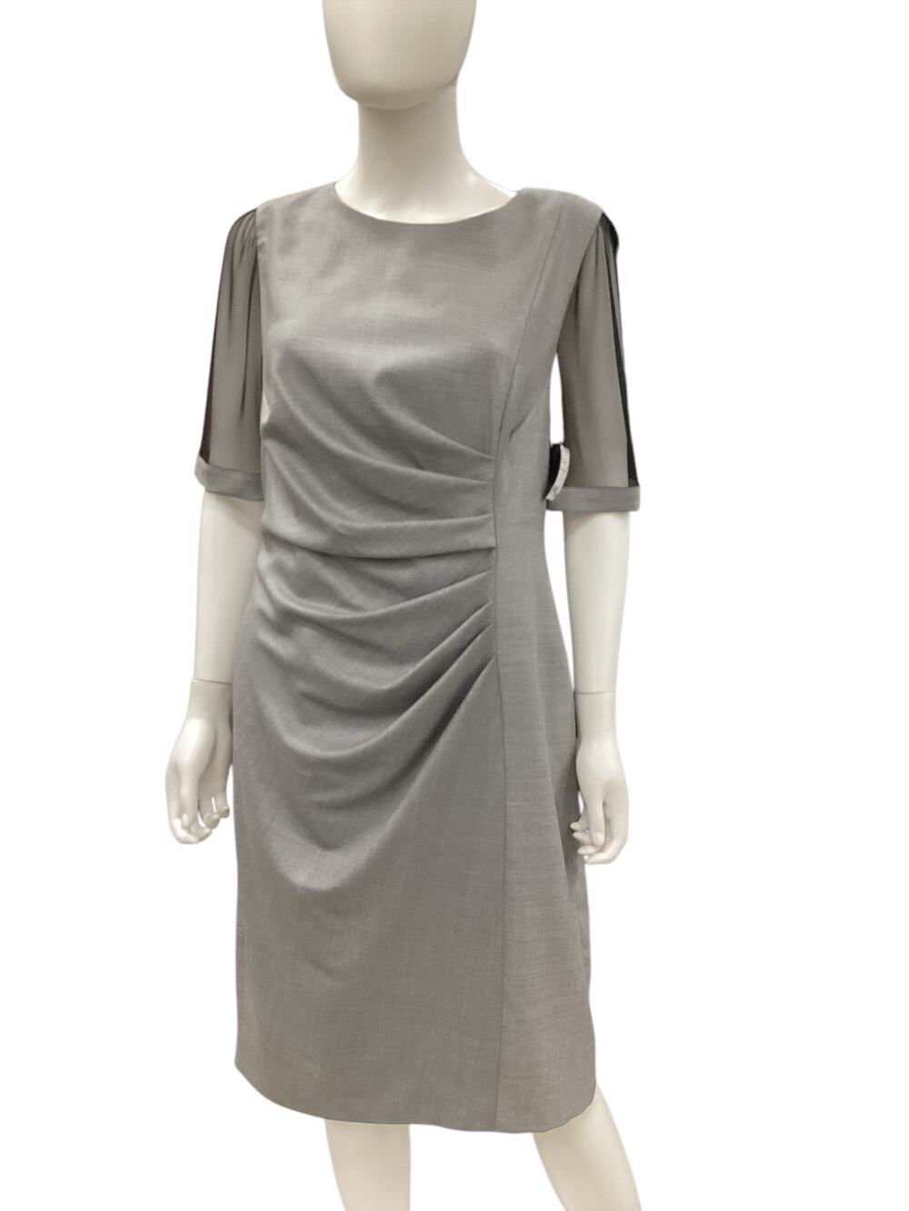 Max Mara Dress Women’s SZ 16 Fits Like A Large Short Mesh Sleeve Midi Gray Black
